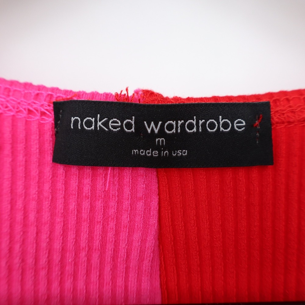Naked Wardrobe Pink Red Colorblock Ribbed Midi Bodycon Dress M - Picture 3 of 7